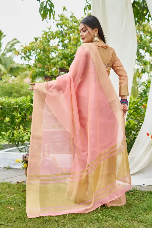 Pink_Linen_Saree_For_Women_&_Girls