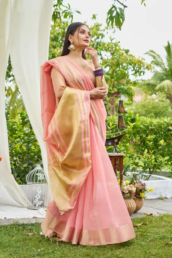 Pink_Linen_Saree_For_Women_&_Girls