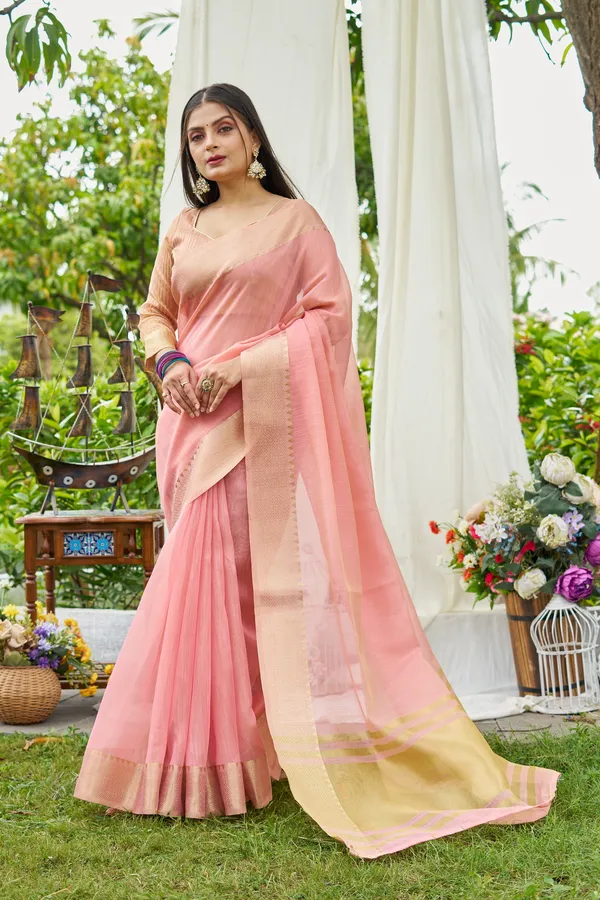 Pink_Linen_Saree_For_Women_&_Girls