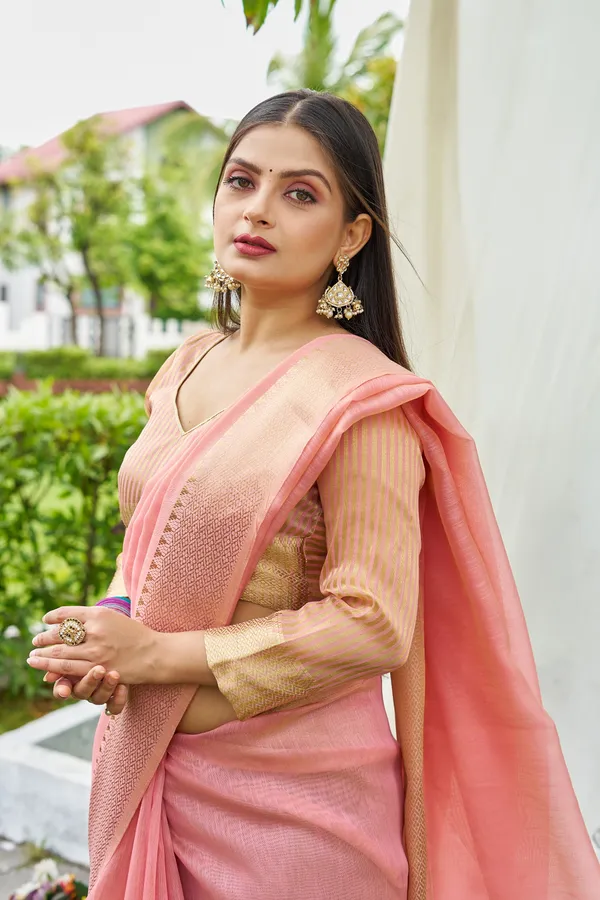 Pink_Linen_Saree_For_Women_&_Girls