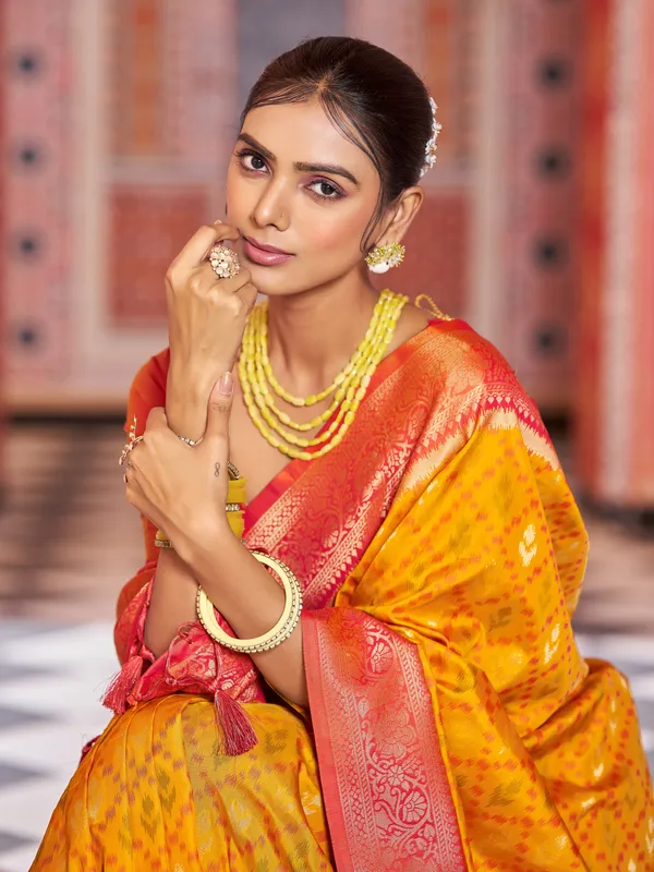 Yellow_Red_Soft_Silk_For_Women_&_Girls
