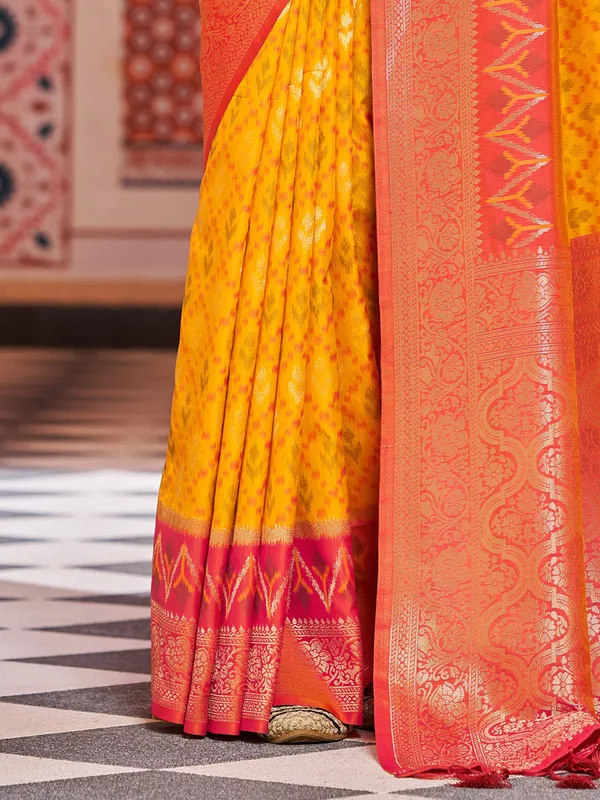 Yellow_Red_Soft_Silk_For_Women_&_Girls