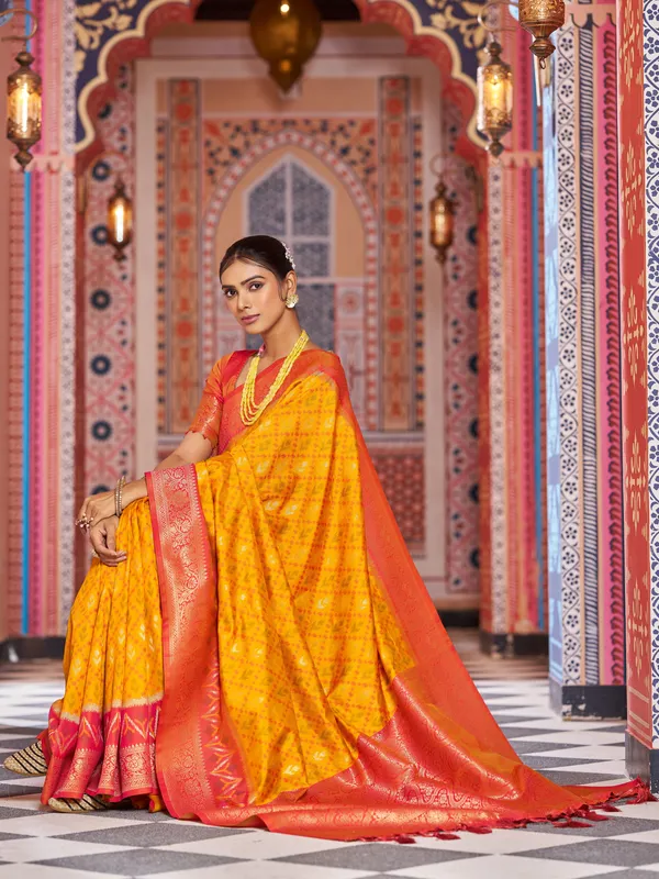 Yellow_Red_Soft_Silk_For_Women_&_Girls
