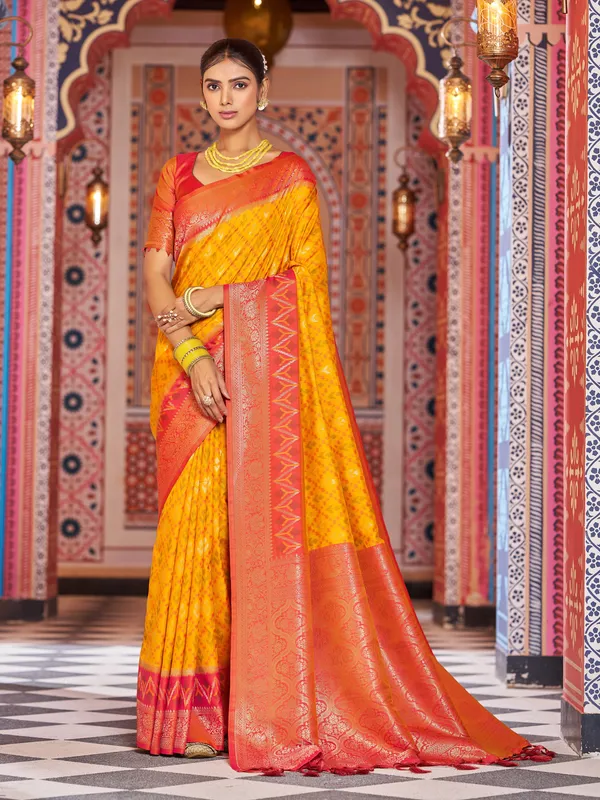 Yellow_Red_Soft_Silk_For_Women_&_Girls