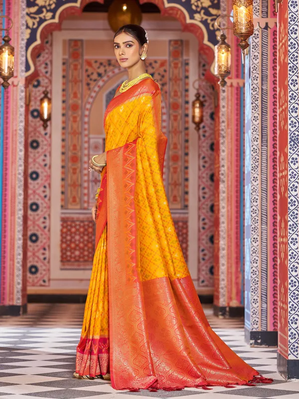 Yellow_Red_Soft_Silk_For_Women_&_Girls