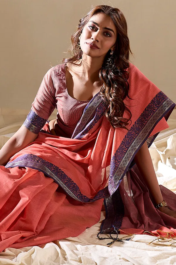 Dark_Orange_Cotton_Saree_For_Women_&_Girls