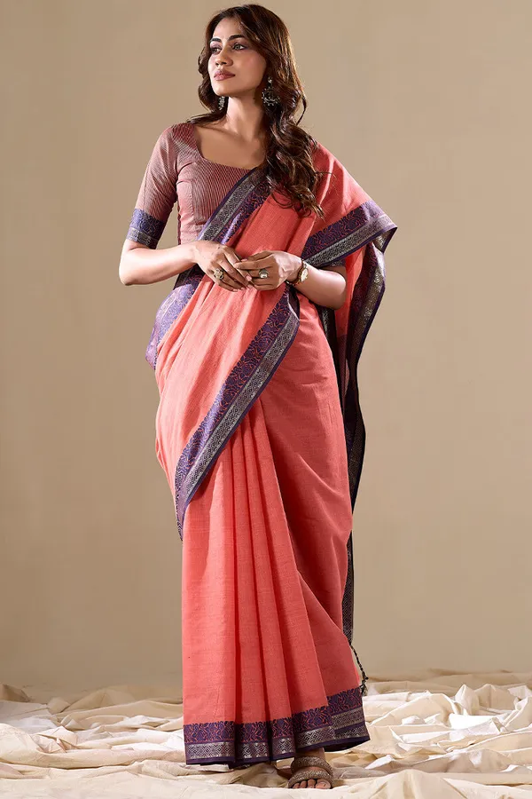 Dark_Orange_Cotton_Saree_For_Women_&_Girls
