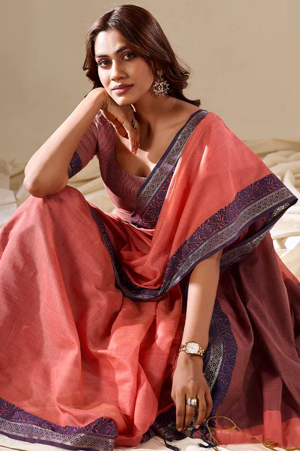 Dark_Orange_Cotton_Saree_For_Women_&_Girls