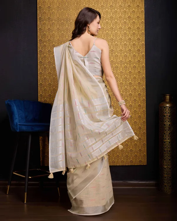 Beige_Organza_Saree_For_Women_&_Girls