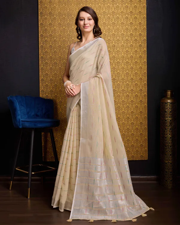 Beige_Organza_Saree_For_Women_&_Girls
