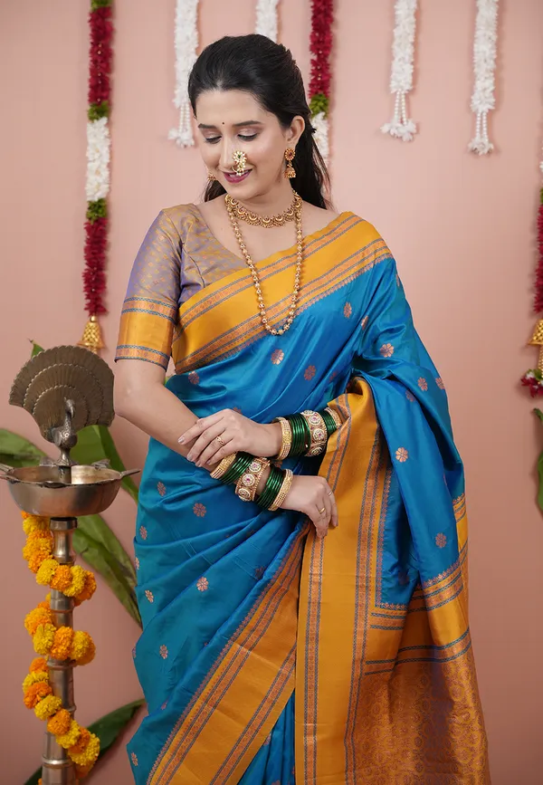 Rama_Gold_Soft_Silk_With_Floral_Motifs_Weaved_Saree_With_Blouse_Piece_For_Women_&_Girl