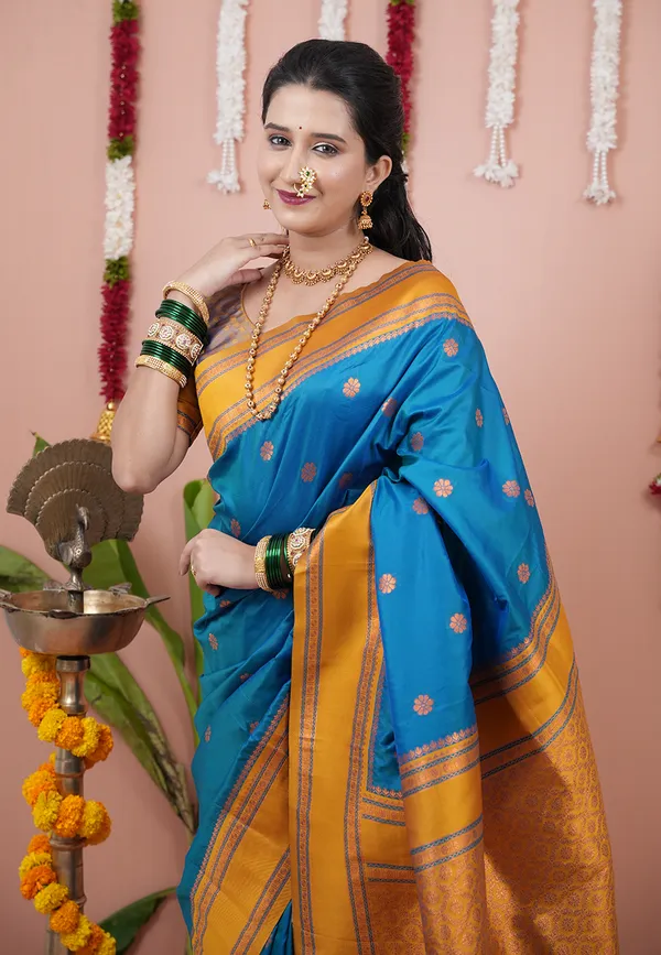 Rama_Gold_Soft_Silk_With_Floral_Motifs_Weaved_Saree_With_Blouse_Piece_For_Women_&_Girl