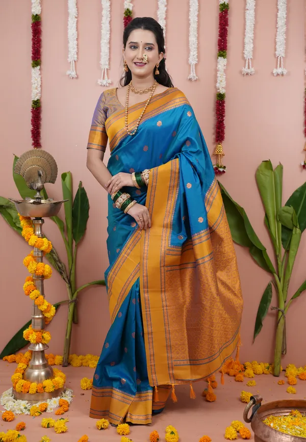 Rama_Gold_Soft_Silk_With_Floral_Motifs_Weaved_Saree_With_Blouse_Piece_For_Women_&_Girl