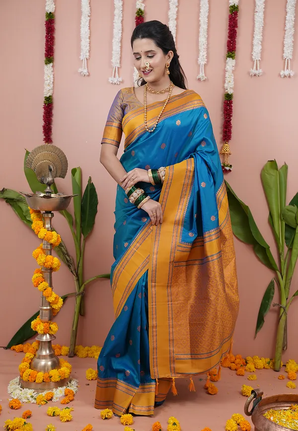 Rama_Gold_Soft_Silk_With_Floral_Motifs_Weaved_Saree_With_Blouse_Piece_For_Women_&_Girl