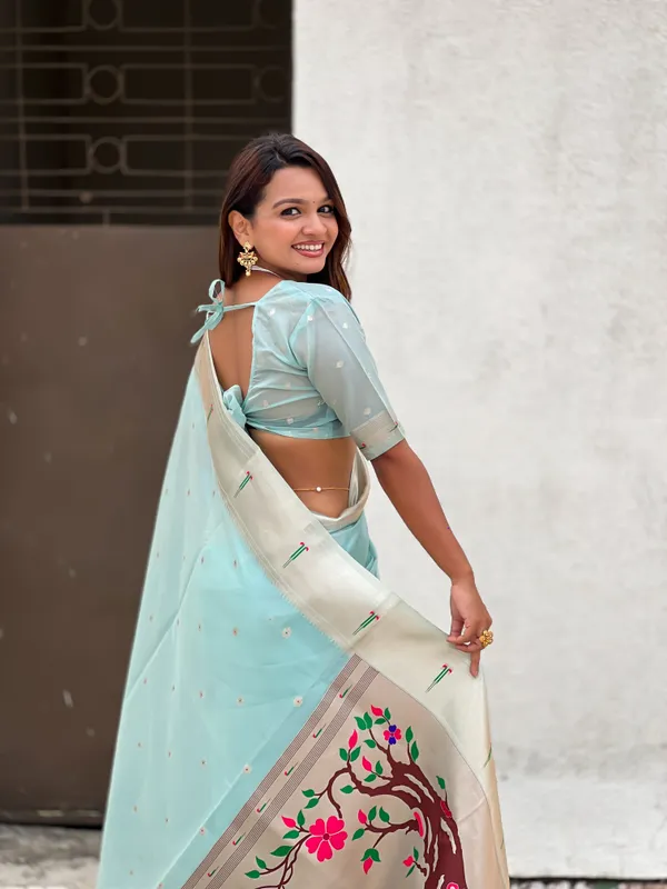 Teal_Soft_Organza_Saree_With_Butti_Meenakari_Zari_Weaved_Saree_With_Blouse_Piece_For_Women_&_Girl
