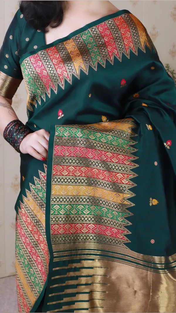 Bottle_Green_Soft_Silk_With_Floral_Meenakari_Motifs_Saree_With_Blouse_Piece_For_Women_&_Girl