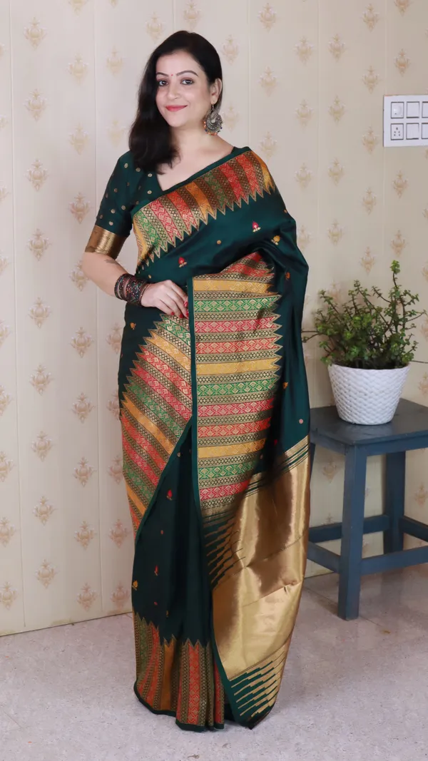 Bottle_Green_Soft_Silk_With_Floral_Meenakari_Motifs_Saree_With_Blouse_Piece_For_Women_&_Girl