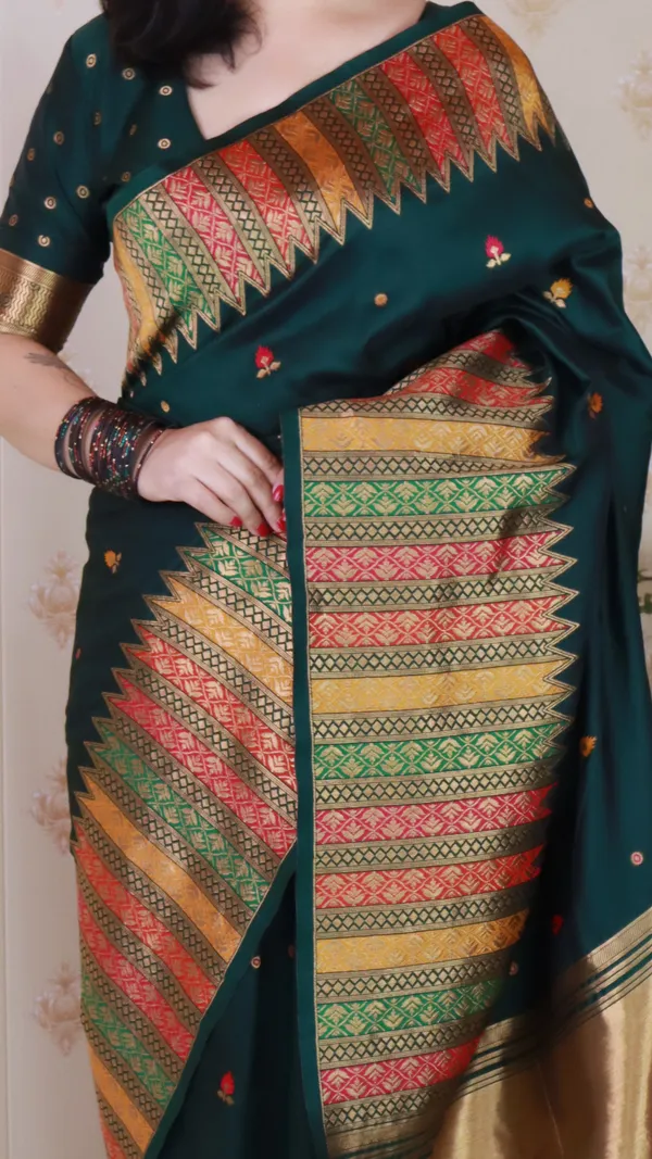 Bottle_Green_Soft_Silk_With_Floral_Meenakari_Motifs_Saree_With_Blouse_Piece_For_Women_&_Girl
