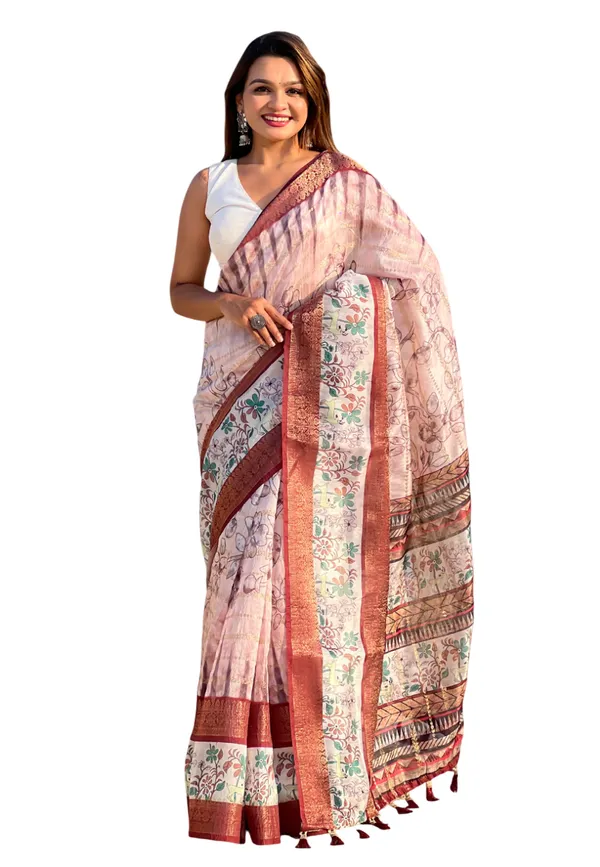 Peach_Soft_Chanderi_Crush_Saree_With_Floral_Prints_Saree_With_Blouse_Piece_For_Women_&_Girl