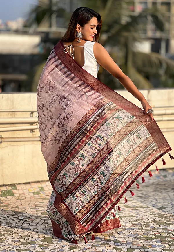Peach_Soft_Chanderi_Crush_Saree_With_Floral_Prints_Saree_With_Blouse_Piece_For_Women_&_Girl