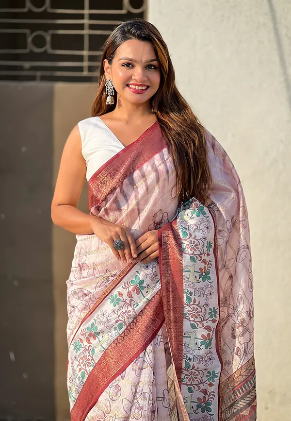 Peach_Soft_Chanderi_Crush_Saree_With_Floral_Prints_Saree_With_Blouse_Piece_For_Women_&_Girl