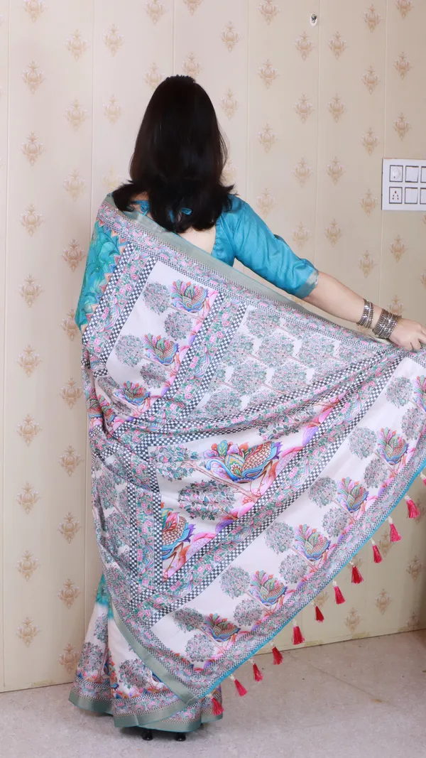 Turquoise_Blue_Tussar_Silk_With_Zari_Woven_Saree_With_Blouse_Piece_For_Women_&_Girl