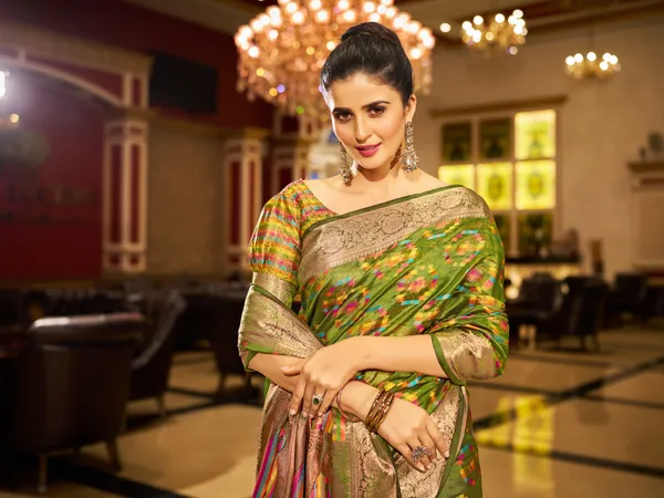 Mehandi_Green_Organza_Saree_For_Women_&_Girls