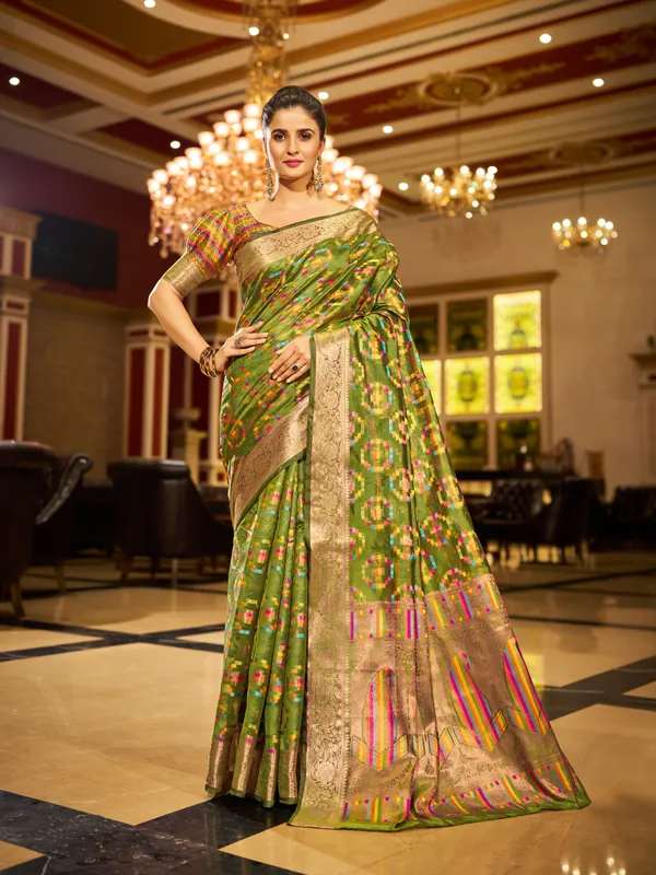 Mehandi_Green_Organza_Saree_For_Women_&_Girls