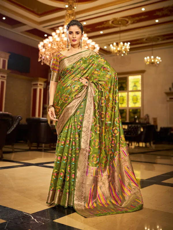 Mehandi_Green_Organza_Saree_For_Women_&_Girls