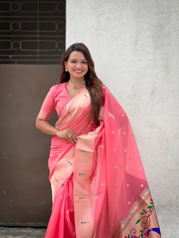 Pink_Soft_Organza_Saree_With_Butti_Meenakari_Zari_Weaved_Saree_With_Blouse_Piece_For_Women_&_Girl