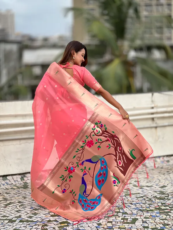 Pink_Soft_Organza_Saree_With_Butti_Meenakari_Zari_Weaved_Saree_With_Blouse_Piece_For_Women_&_Girl