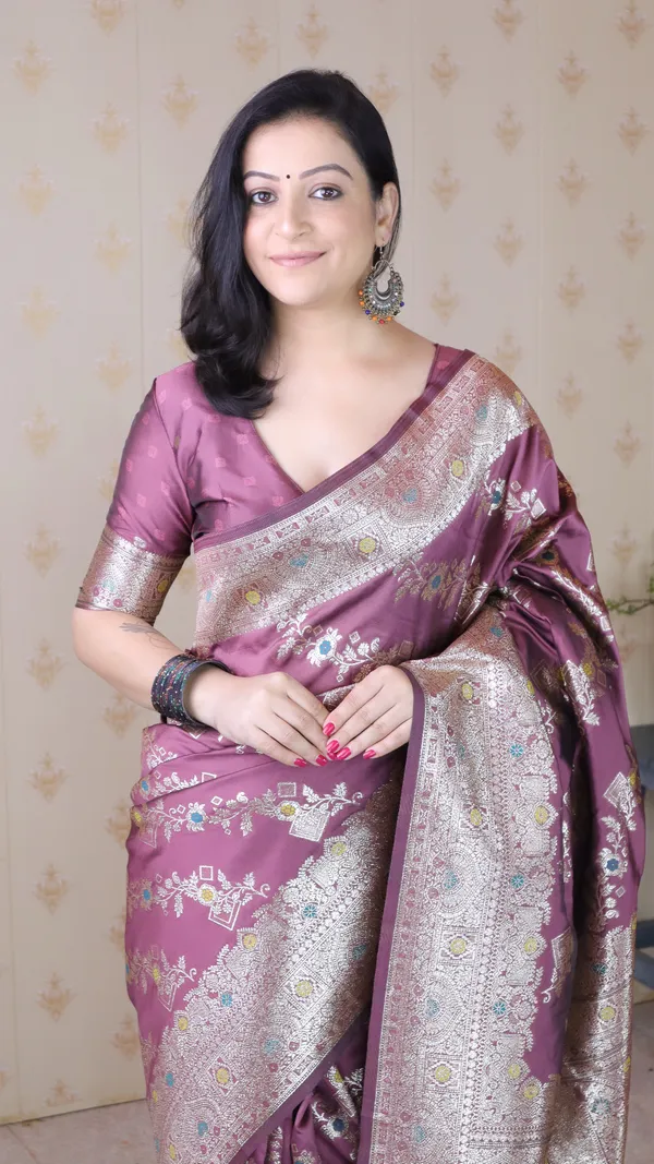 Coral_Premium_Banarasi_Soft_Silk_With_Silver_Zari_Meenakari_Jaal_Weaved_Saree_With_Blouse_Piece_For_Women_&_Girl