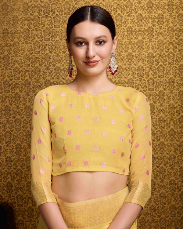 Yellow_Linen_Saree_For_Women_&_Girls