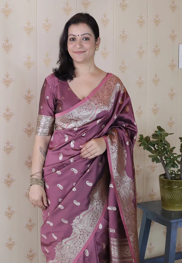 Purple_Premium_Banarasi_Soft_Silk_With_Silver_Zari_Jaal_Weaved_Saree_With_Blouse_Piece_For_Women_&_Girl