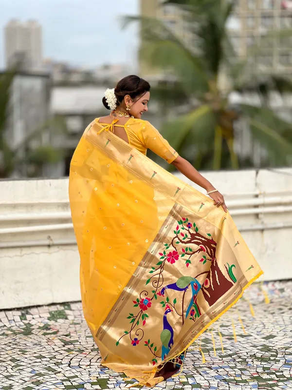 Yellow_Soft_Organza_Saree_With_Butti_Meenakari_Zari_Weaved_Saree_With_Blouse_Piece_For_Women_&_Girl