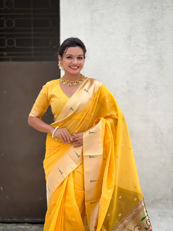 Yellow_Soft_Organza_Saree_With_Butti_Meenakari_Zari_Weaved_Saree_With_Blouse_Piece_For_Women_&_Girl