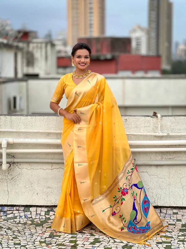 Yellow_Soft_Organza_Saree_With_Butti_Meenakari_Zari_Weaved_Saree_With_Blouse_Piece_For_Women_&_Girl
