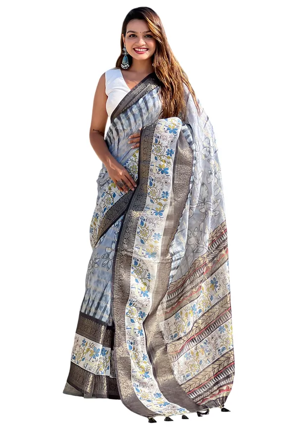 Grey_Soft_Chanderi_Crush_Saree_With_Floral_Prints_Saree_With_Blouse_Piece_For_Women_&_Girl