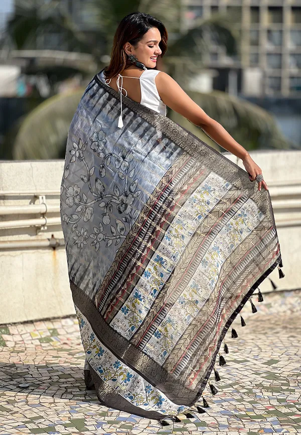 Grey_Soft_Chanderi_Crush_Saree_With_Floral_Prints_Saree_With_Blouse_Piece_For_Women_&_Girl