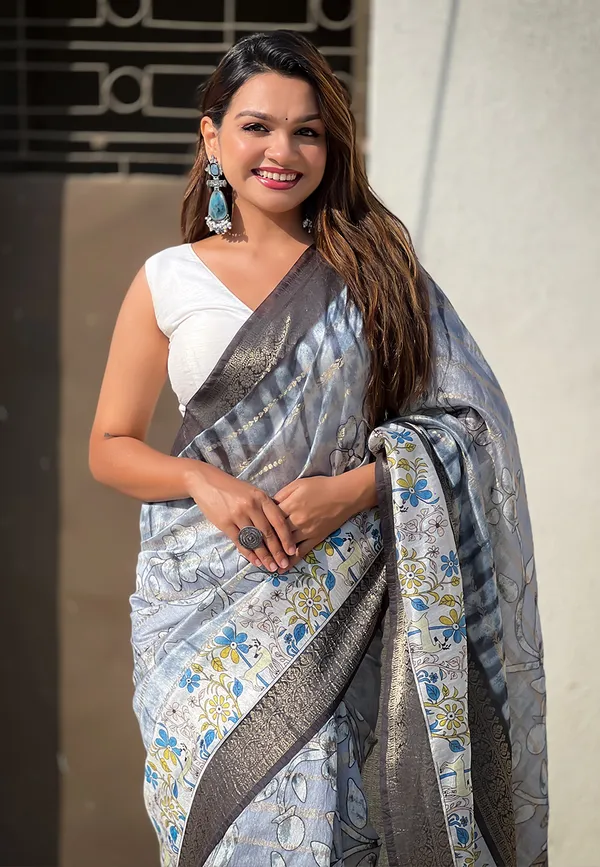 Grey_Soft_Chanderi_Crush_Saree_With_Floral_Prints_Saree_With_Blouse_Piece_For_Women_&_Girl