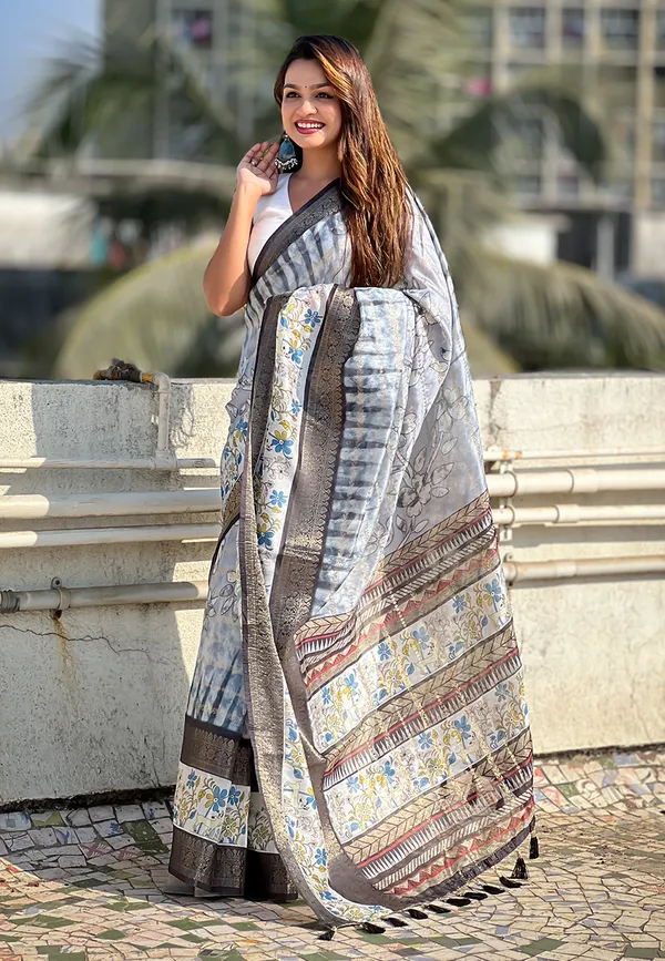 Grey_Soft_Chanderi_Crush_Saree_With_Floral_Prints_Saree_With_Blouse_Piece_For_Women_&_Girl