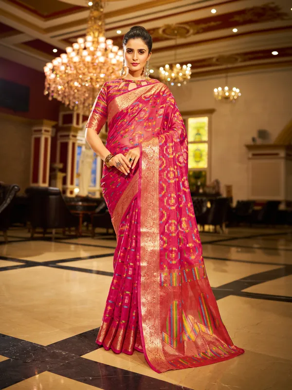 Pink_Organza_Saree_For_Women_&_Girls