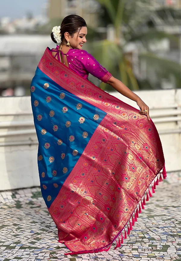 Rama_Soft_Silk_With_Flower_Butta_Meenakari_Motifs_Saree_With_Blouse_Piece_For_Women_&_Girl