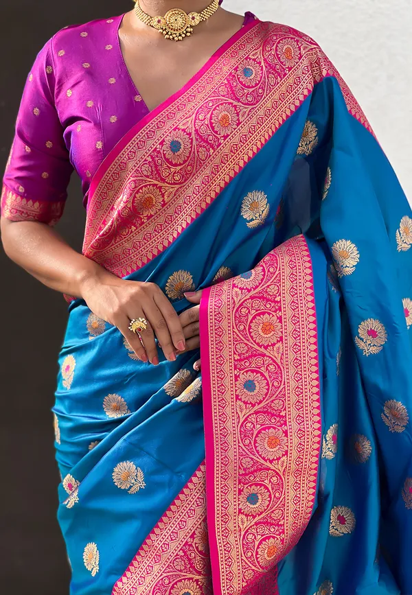 Rama_Soft_Silk_With_Flower_Butta_Meenakari_Motifs_Saree_With_Blouse_Piece_For_Women_&_Girl