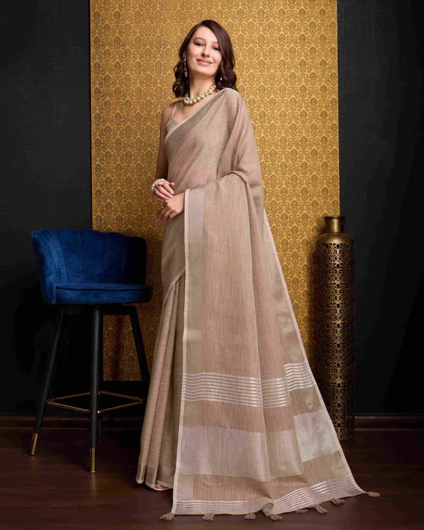 Chiku_Linen_Saree_For_Women_&_Girls