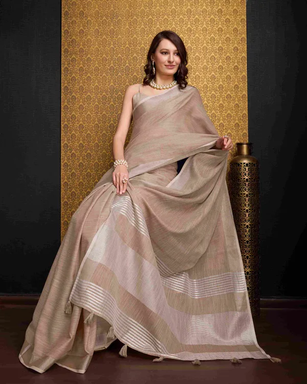 Chiku_Linen_Saree_For_Women_&_Girls