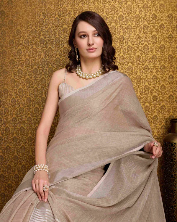 Chiku_Linen_Saree_For_Women_&_Girls