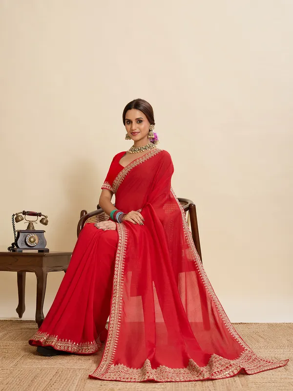 Red_Vichitra_Soft_Silk_With_Saree_With_Blouse_Piece_For_Women_&_Girl