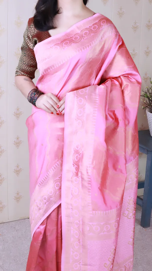 Baby_Pink_Soft_Silk_With_Flower_Meenakari_Motifs_Saree_With_Blouse_Piece_For_Women_&_Girl