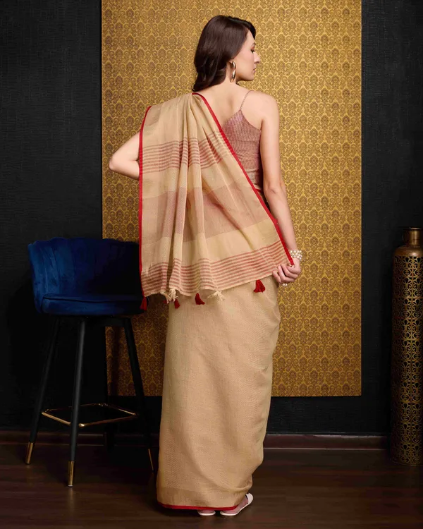Beige_Linen_Saree_For_Women_&_Girls